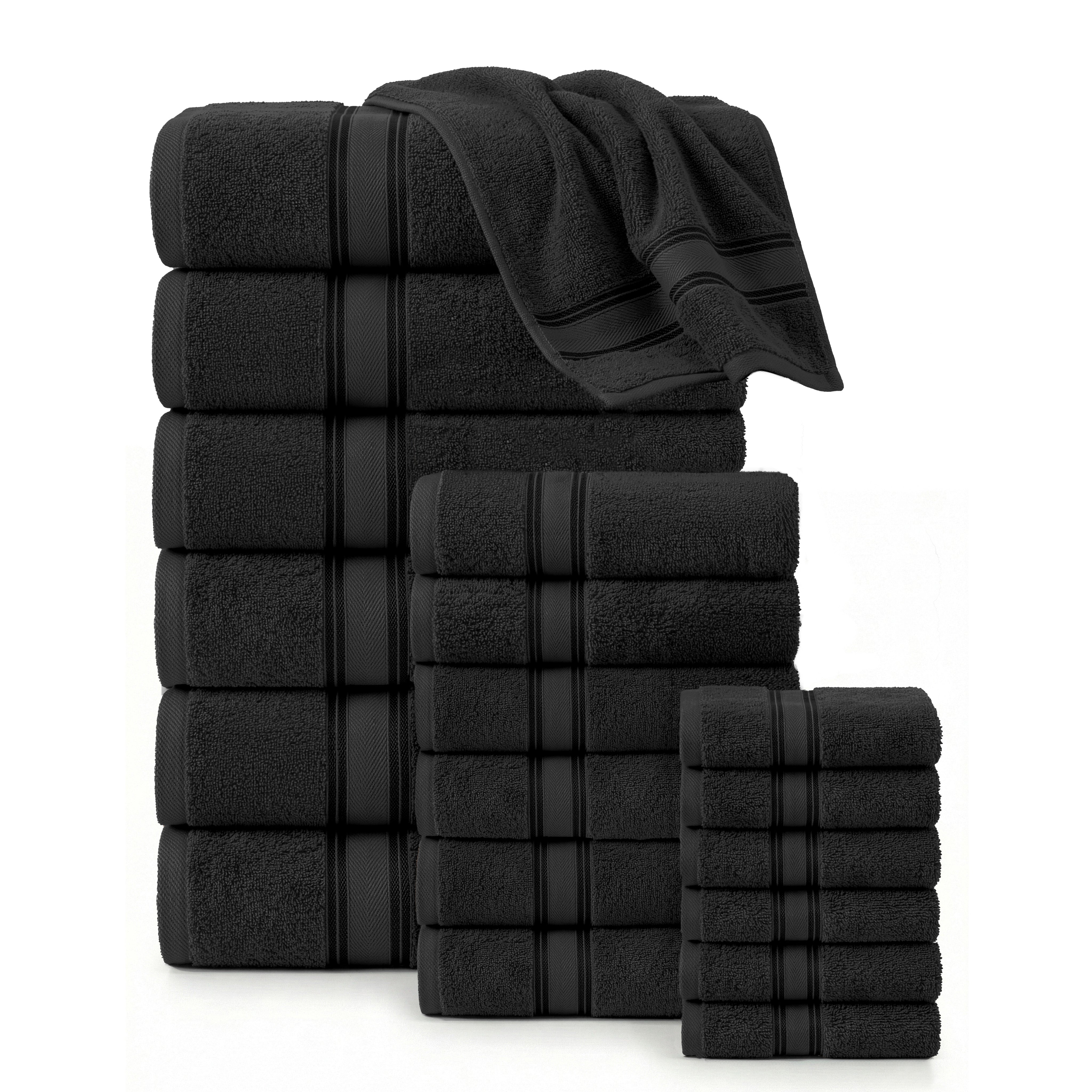 18 Piece 100% Cotton Towel Set 550GSM - Black